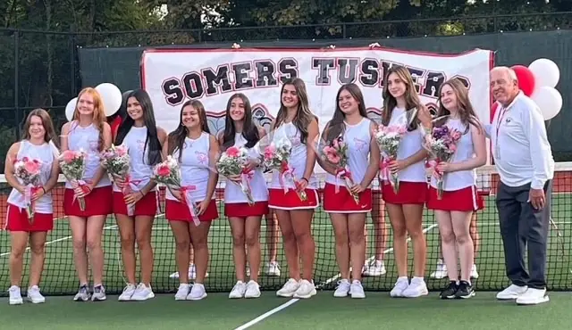 Somers Tuskers tennis athletes on Senior Night